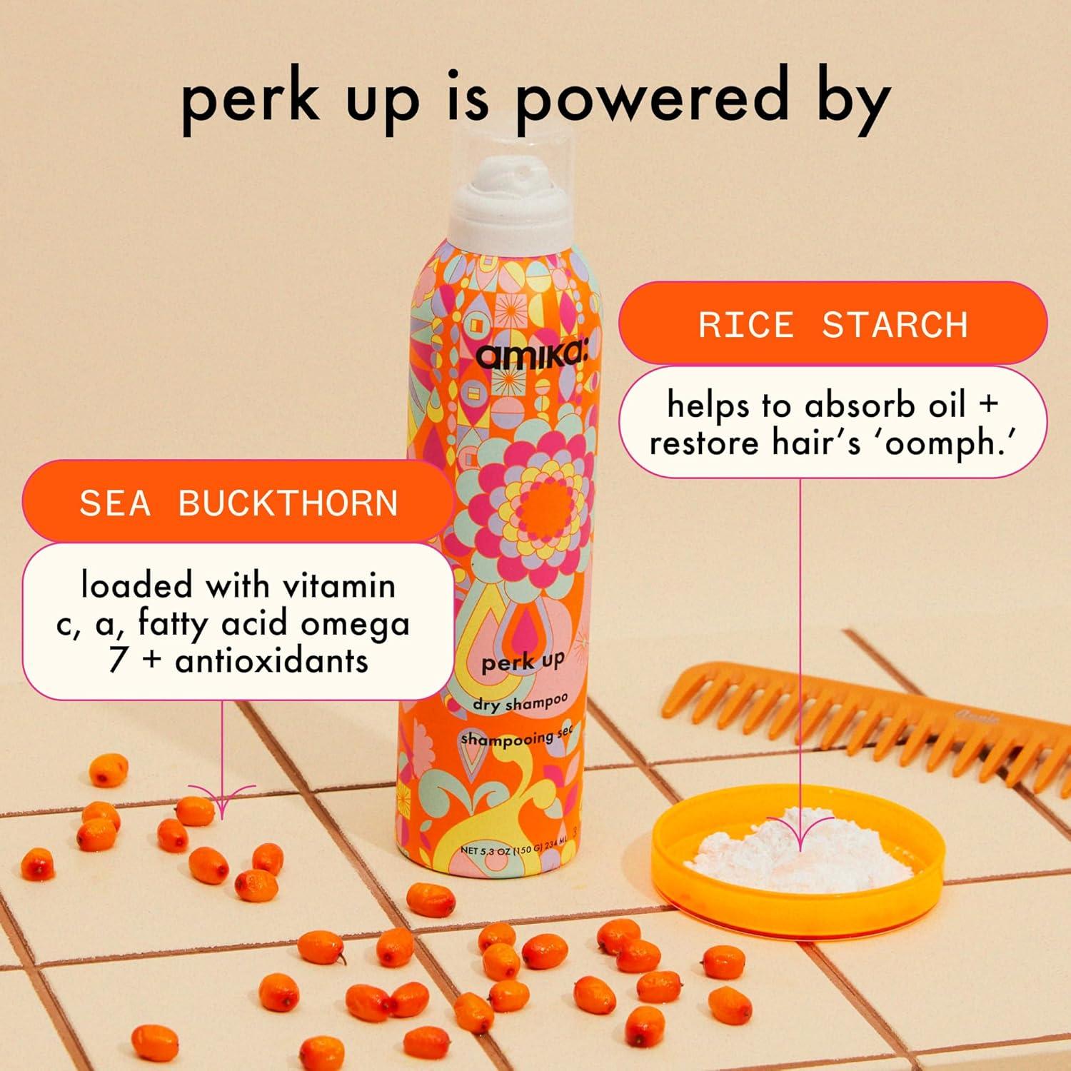 image:imageamika perk up talcfree dry shampoo refreshes roots with a voluminous oomph between washes no white residue absorbs oil reduces odor for all hair typesan uplifting blend of bright pink grapefruit juicy apricot warm vanilla
