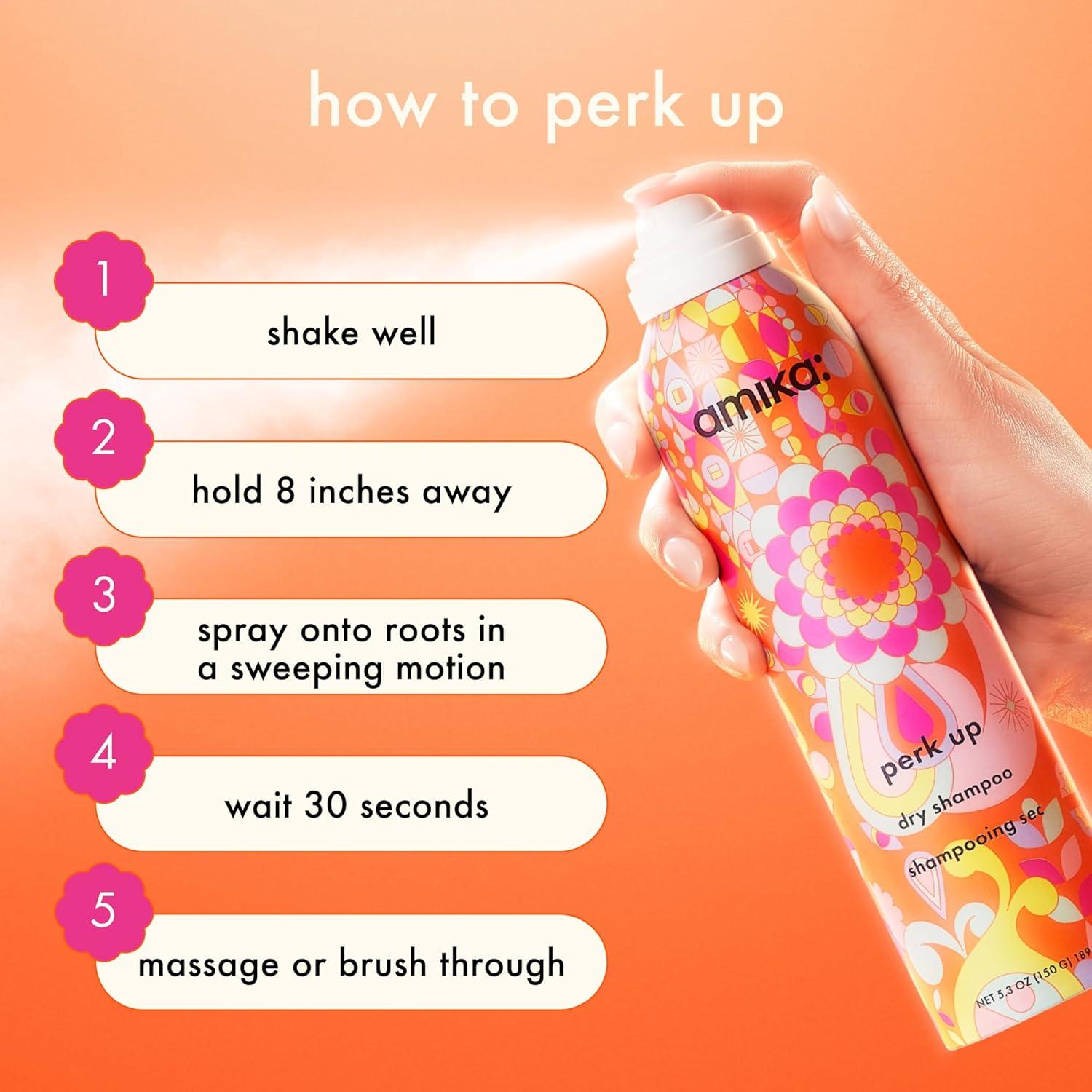 image:imageamika perk up talcfree dry shampoo refreshes roots with a voluminous oomph between washes no white residue absorbs oil reduces odor for all hair typesan uplifting blend of bright pink grapefruit juicy apricot warm vanilla