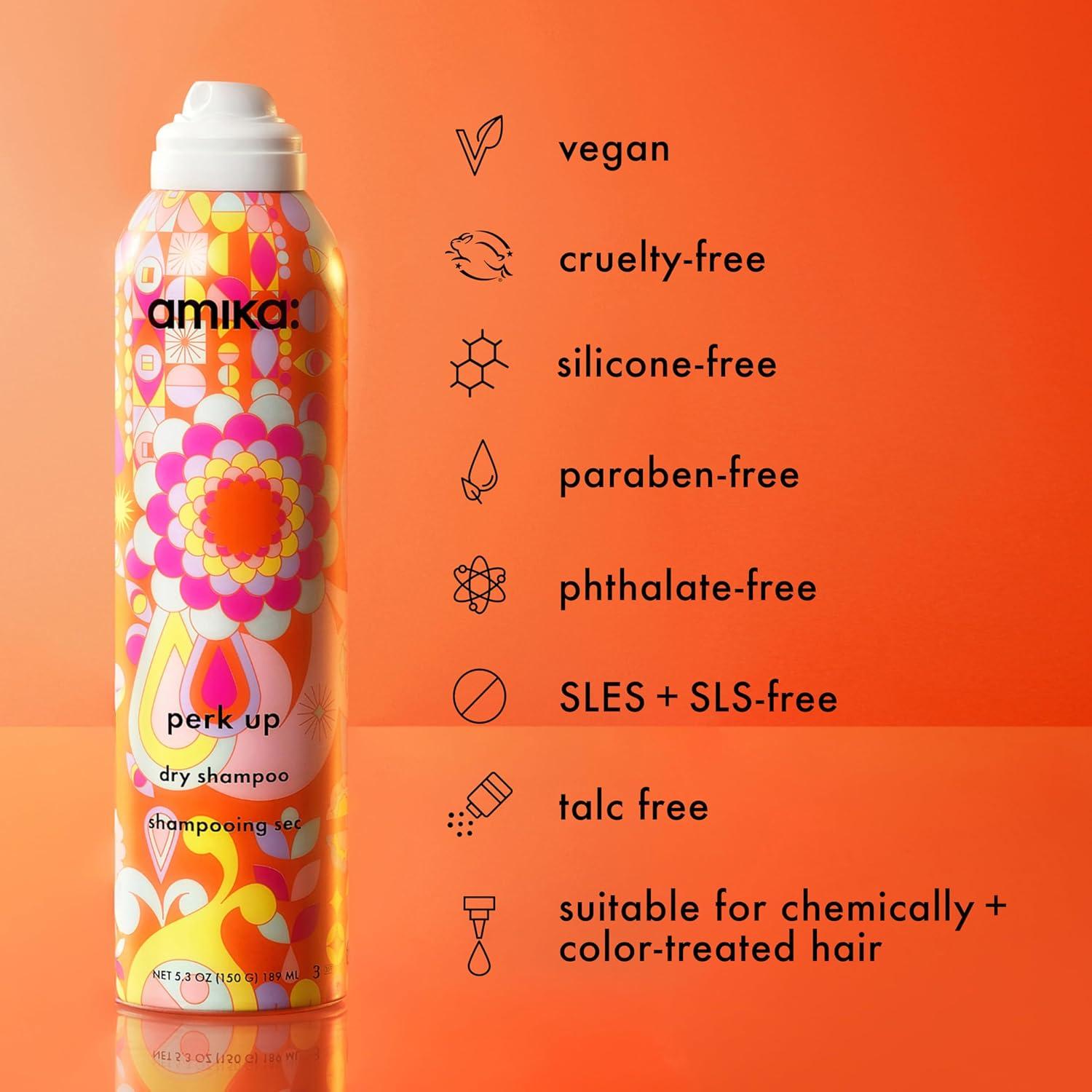 image:imageamika perk up talcfree dry shampoo refreshes roots with a voluminous oomph between washes no white residue absorbs oil reduces odor for all hair typesan uplifting blend of bright pink grapefruit juicy apricot warm vanilla