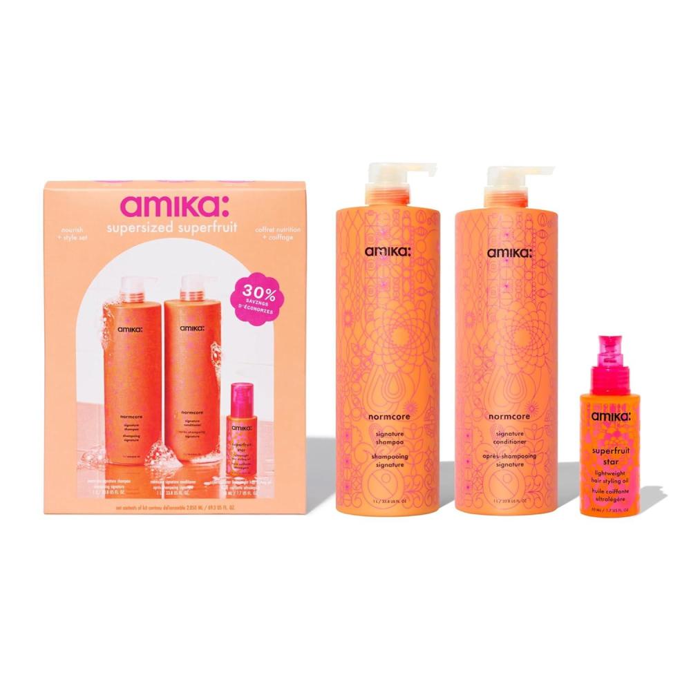 image:imageamika supersized superfruit nourish  style set  for finetothick hair types 13c seeking softer and more conditioned hair liter set for soft hair